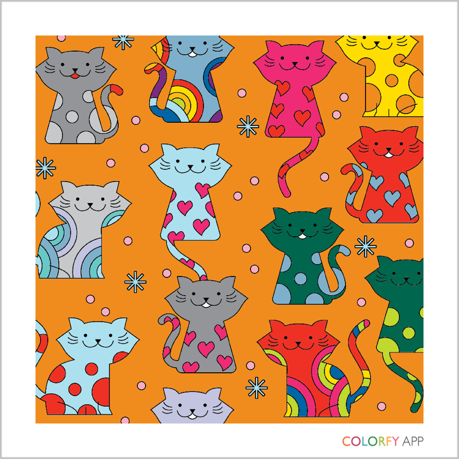 Pattern of cats in assorted colours
